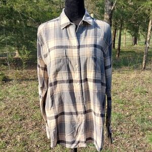 Old Navy Beige and Gray Plaid Button-Down Shirt
